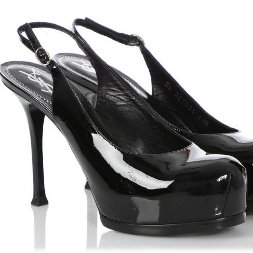 YSL Patent Leather Tribute Slingback - Black